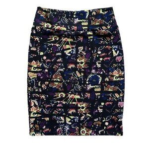 Lularoe Black Cassie Pencil Skirt Dragonflies Floral Size Large EUC #5734